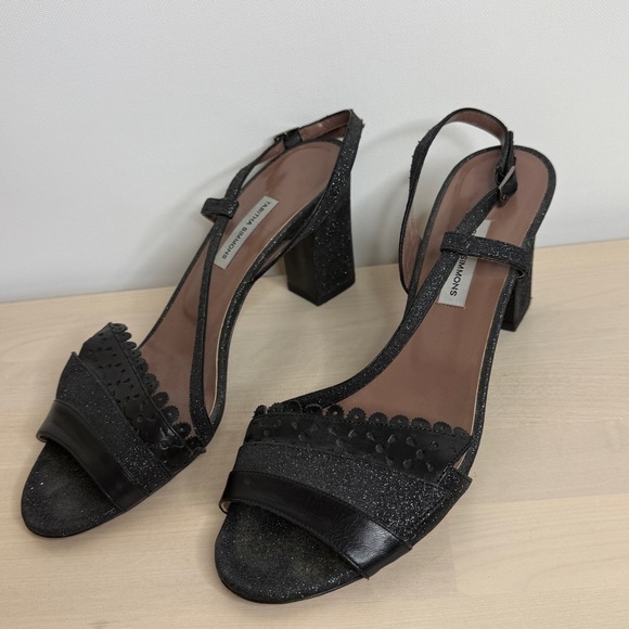 Black sparkle Tabitha Simmons block heel sandals size 39 - Picture 1 of 9